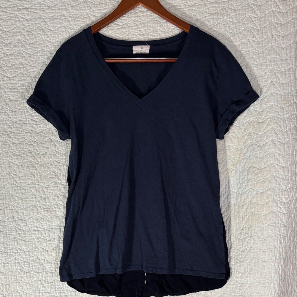 T.La Deep Blue V-Neck Short Sleeve Tee